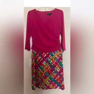 Beautiful pink top and multicolored striped bottom dress